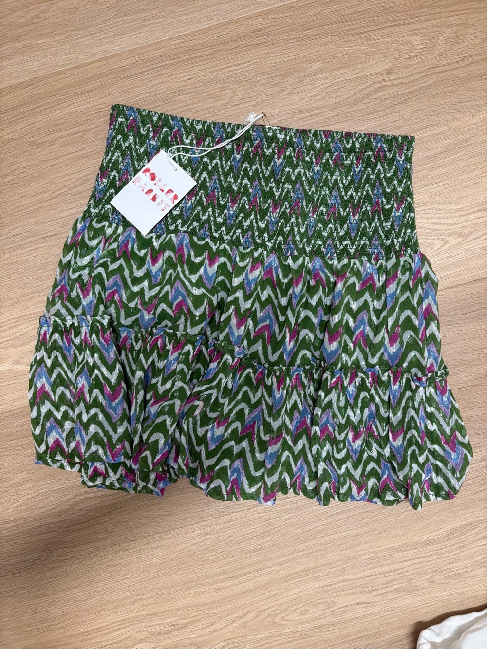 Roller Rabbit Green Chevron Tiered Mini Skirt